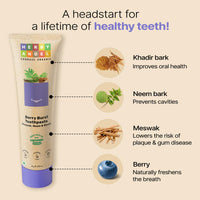 Herby Angel Baby Toothpaste Berry Burst - Herbal Kids Oral Care with Neem, Khadir & Meswak | Promotes Strong Teeth & Healthy Gums | Fluoride Free,Organic & Safe for Toddlers (Pack of 4) (25 GM Each)
