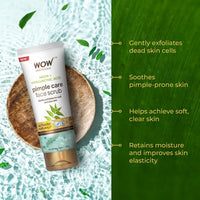 WOW Skin Science Neem & Hyaluronic Acid Pimple Care Face Scrub | Anti-Bacterial | Unclogs Pores | Removes Impurities | Improves Skin Elasticity | Hydrates Skin | 100gms