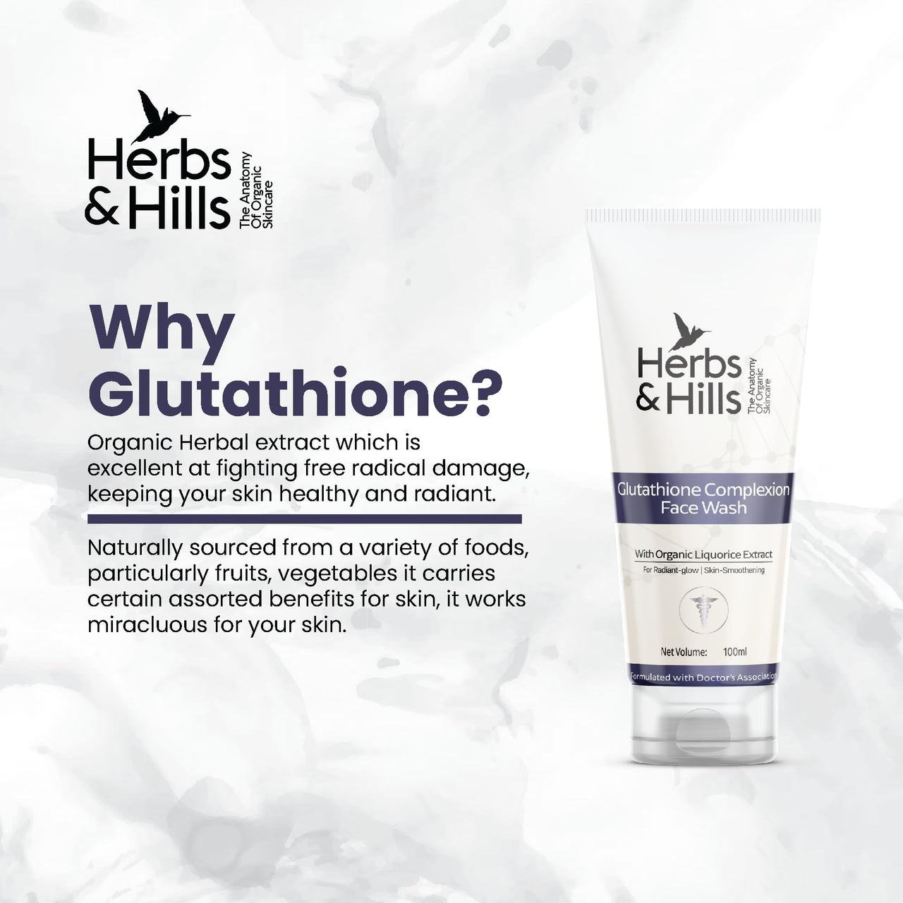 Herbs & Hills Glutathione Facewash for Skin Whitening | Face wash for Oily, Glowing, Brightening | Bright Even Skin Tone Face Wash | Face Wash for Men & Women | Organic & Natural Facewash
