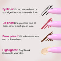 Milagro Beauty 4-In-1 Makeup Pen, Smudgeproof & Waterproof Eyeliner, Lip Liner, Highlighter & Eyebrow Pencil With Rich Color Payoff, 24-Hour Long Stay