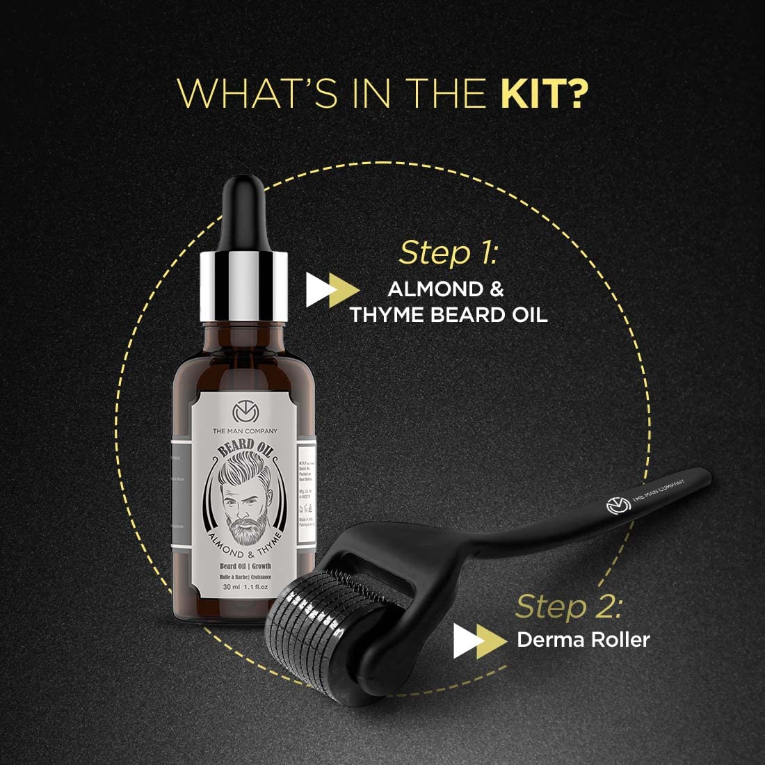 The Man Company Beard Booster Duo | Derma Roller + Beard Oil | Activates Hair Follicles | Accelerates Beard Growth, Fuller & Thicker Beard | Improves Patchy Beard