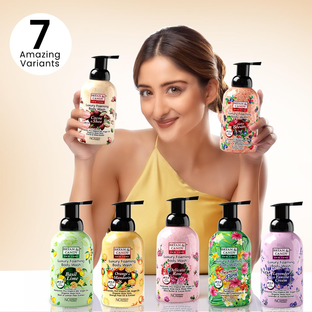 Bryan & Candy Luxury Foaming Body Wash with Pentavitin, Pro Vit B5, Argan Oil, Skin Friendly pH 5.5, All Skin Types, 400 Ml (Cocoa Shea)
