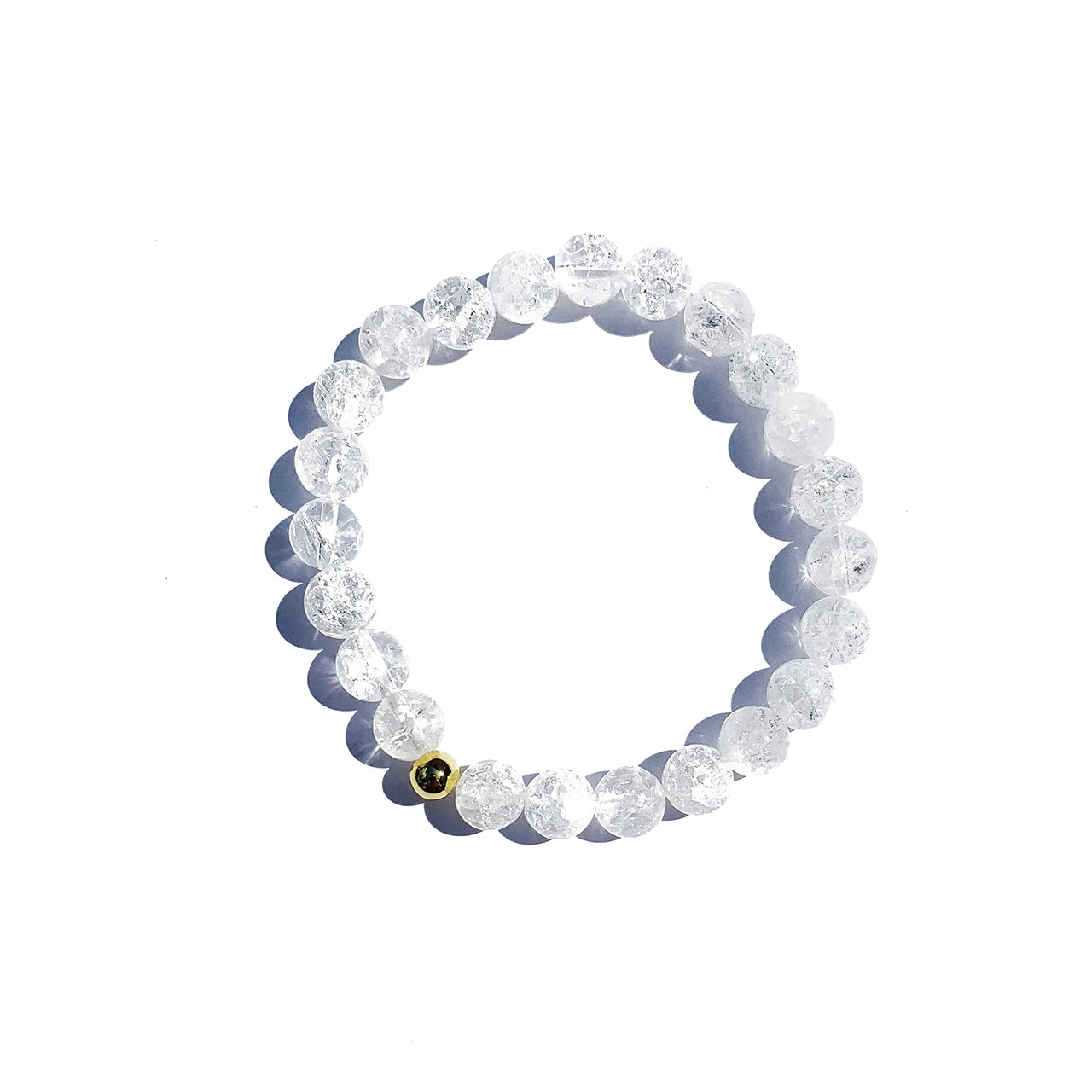Joyfulmuze Clear Quartz Crystal Bracelet, Chakra Healing Energy Balancing, Simple Natural Stone, Handmade Jewelry Gift, Gold and White, 8mm 7”wrist (Burst - Clear Crystal) Burst - Clear Crystal