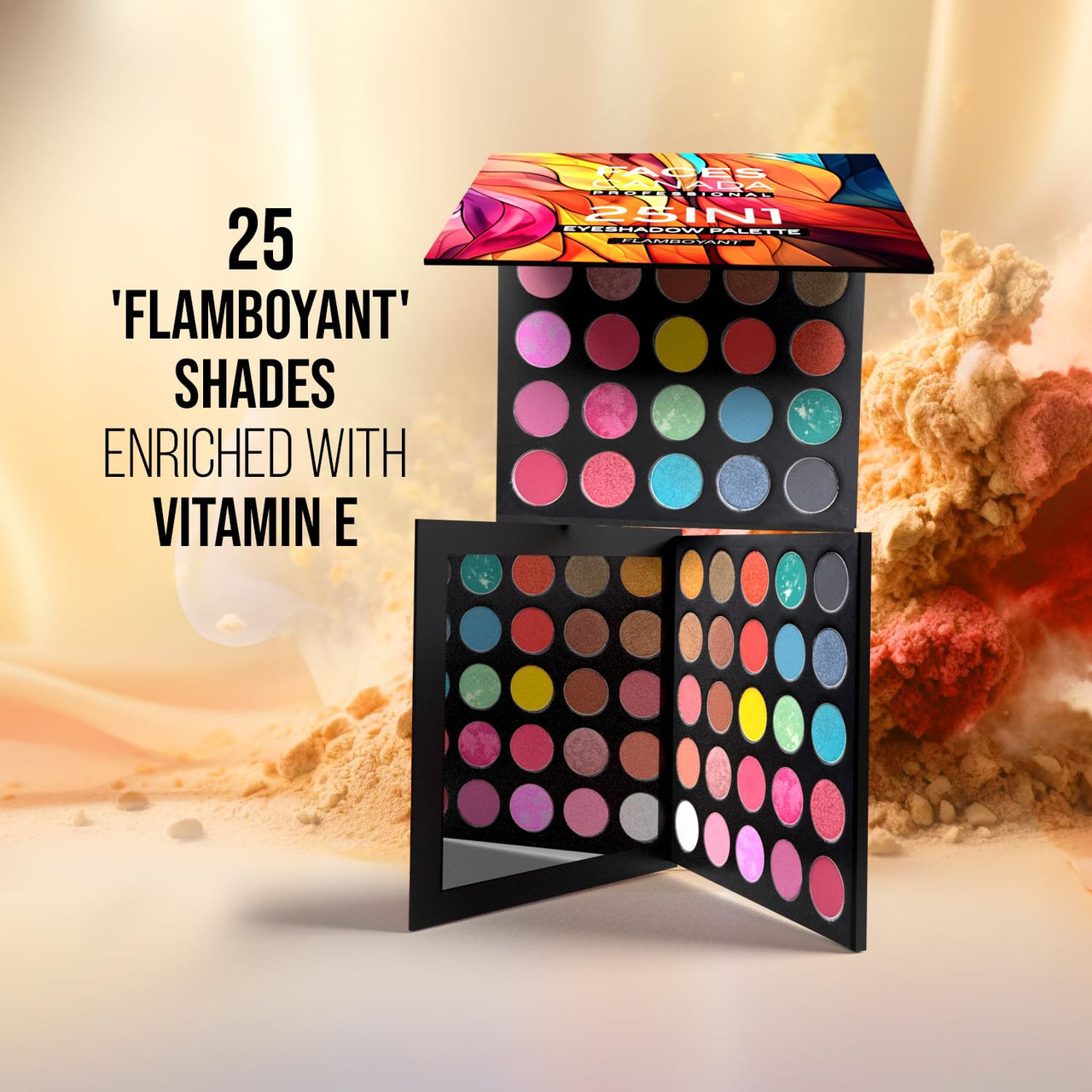 FACES CANADA Professional 25 IN 1 Eyeshadow Palette - Flamboyant, 27.5g | High Shine Shimmer & Intense Velvety Matte Finish | Highly Pigmented | Long Lasting | Smooth Texture | Easily Blendable