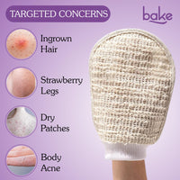 BAKE Exfoliating Bath Glove for Dead Skin, Tan Removal, Strawberry Skin, Body Acne & Ingrown Hair | 100% Ramie Plant Fibre, Body Exfoliator for Dry Patches | For Men & Women | 1 Glove (20g)