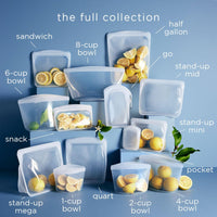 Stasher Reusable Silicone Storage Bag, Food Storage Container, Microwave and Dishwasher Safe, Leak-free, Bundle 4-Pack, Blue + Lavender
