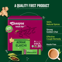 Chaayos Instant Adrak Elaichi Tea Premix - Regular Sugar (30 Sachets) | Assam Flavored Ginger Tea Powder, 0.78 Kg