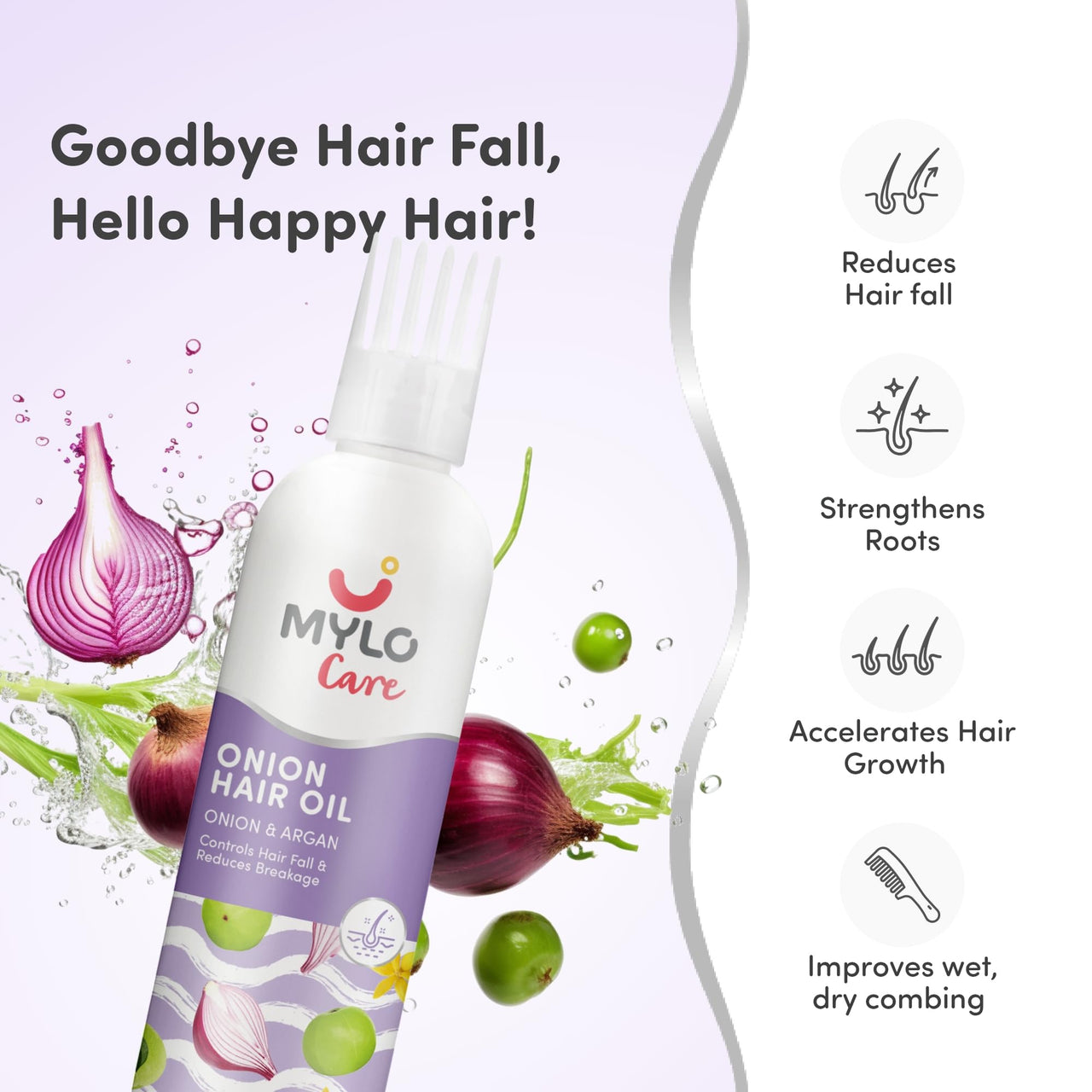Mylo Care Anti Hair Fall Oil with Onion 200ml, Nature's Best Solution Against Hair Fall with the Goodness of Almond Oil, Coconut Oil, Argan Oil, Amla & Bhringraj, No Silicones, Parabens & Mineral Oil