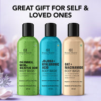 Botanic Hearth Body Wash Set of 3 – Jojoba, Oat & Neem | Soothing & Exfoliating Shower Gel with Niacinamide & Salicylic Acid | Deep Cleansing & Hydrating | For All Skin Types | 118ml Each