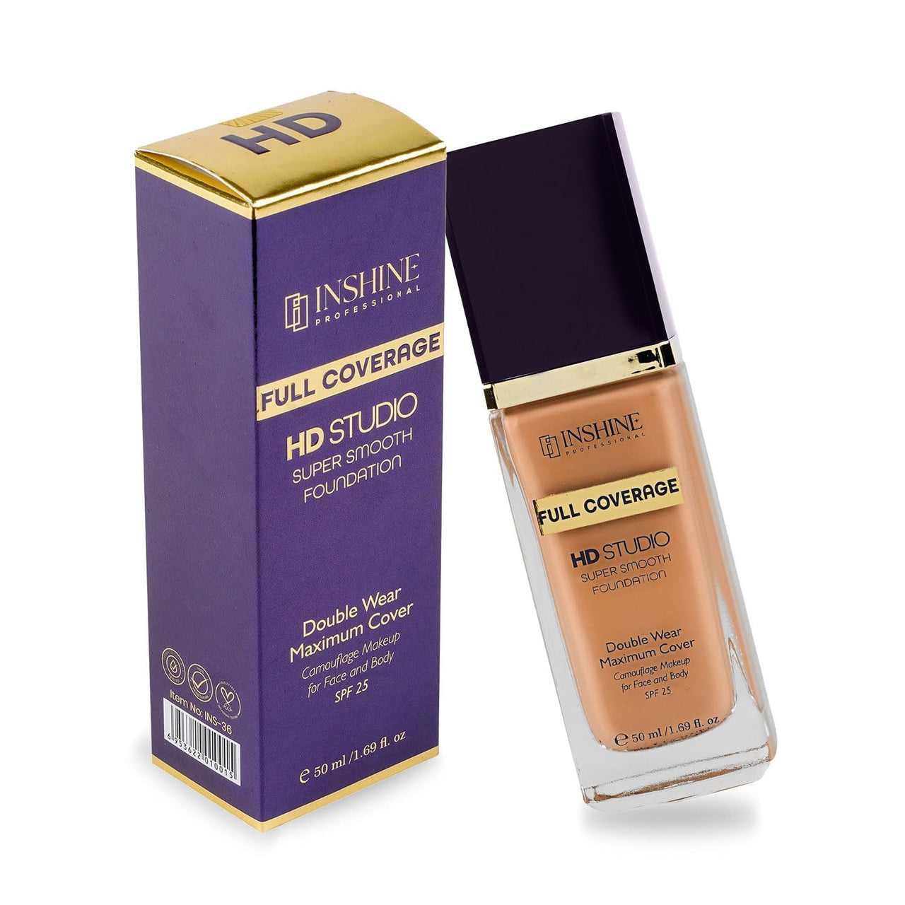 INSHINE 24-Hour Full Coverage Foundation – Lightweight, Waterproof, Oil Control, Sweat & Humidity-Resistant with Non-Cakey Matte Finish - Caramel