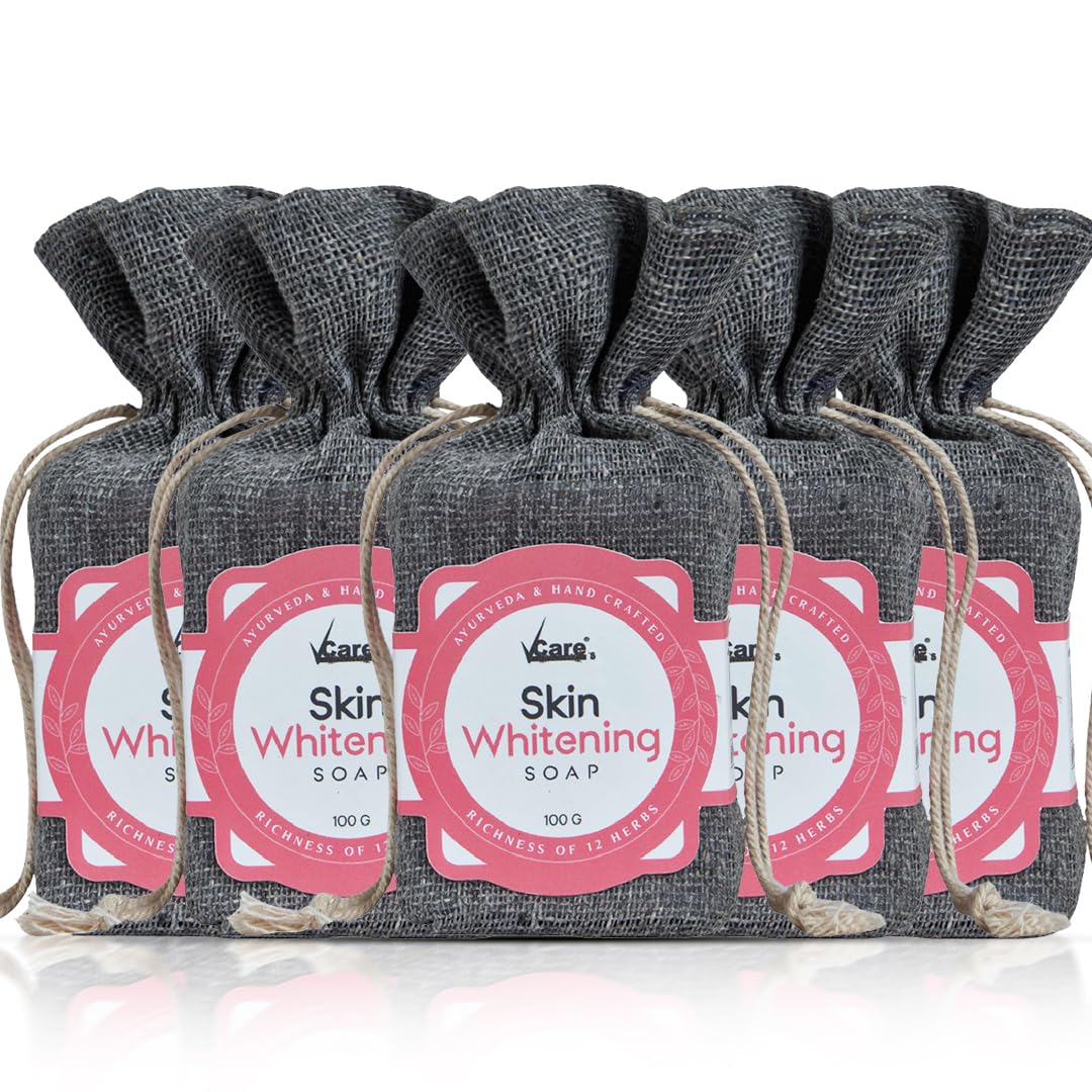 VCare Skin Whitening Soap -100 gm | Richness of 12 Herbs Ingredients with Songyi Mushroom Extract Soap bar | Exfoliates the skin impurities & improves the skin tone for both Men and Women (Pack of 5)