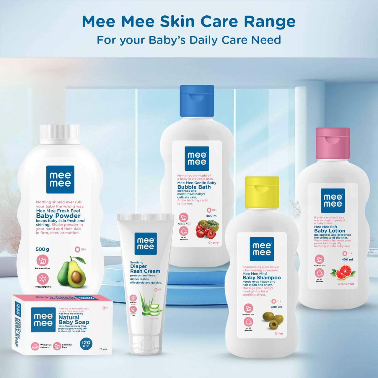 Mee Mee Baby Body Wash | Pk of 2 (400ml Each) With Cherry & Fruit Extracts | Tear-Free Formula | Moisturizes and Soothes Skin | Natural Head to Toe Baby Mild Bubble Bath Dermatologically Tested