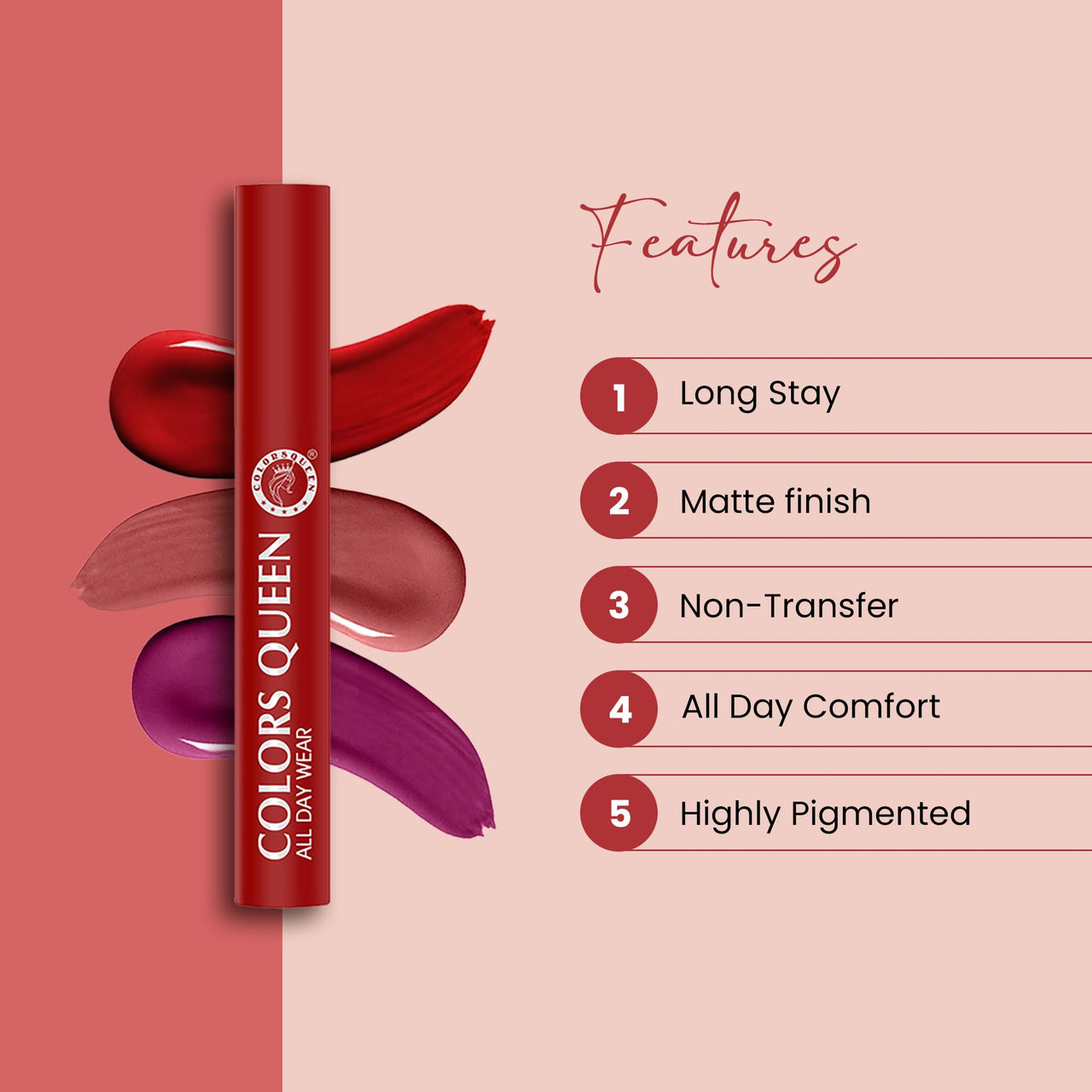 Colors Queen All Day Wear Liquid Lipstick - Nude Frost, 12g | Highly Pigmented, Long Lasting Matte Lipstick | Smooth One Swipe Application, Lightweight & Non Transfer Liquid Lipstick for Women