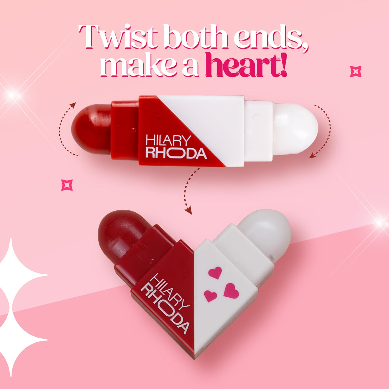 Hilary Rhoda Clear & Tint Lip Balm | Infused with Aloe Vera & Shea Butter | Hydrates & Nourishes Lips | 2 Sided Lip Balm | Glides on lips Smoothly - 2.27g*2 (Pink Love - Shade 02)