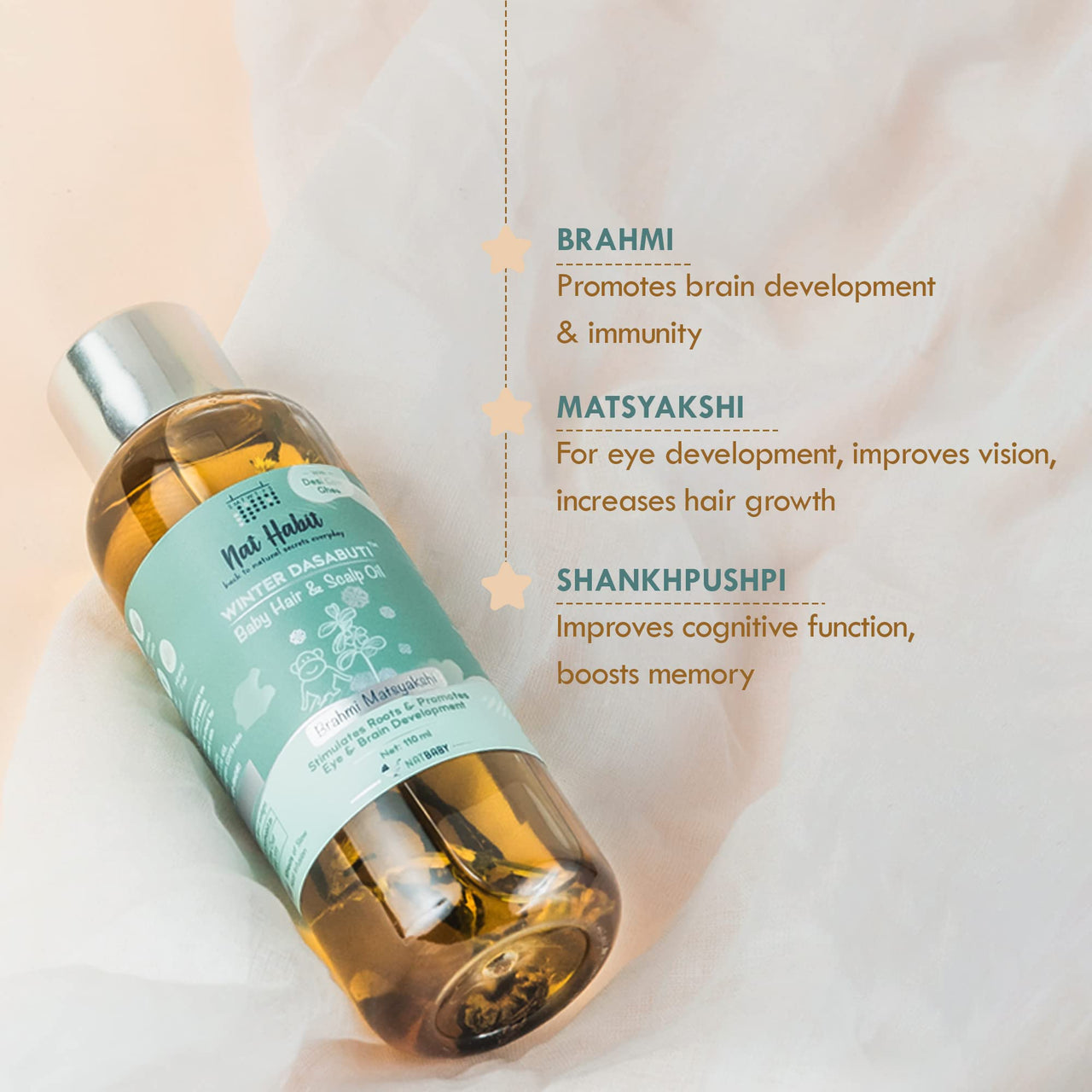 Nat Habit baby Scalp & Hair Oil 110ml | Brahmi Matsyakshi Dasabuti, Prevents Cold & Boosts Immunity