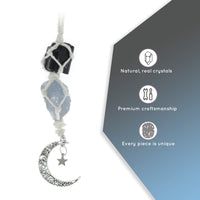 BOHO GARDEN Hanging Car Charm - Black Tourmaline & Blue Calcite - Dangling Moon & Healing Crystal Accessories, Rearview Mirror Decorations - Confidence, Calmness, Creativity, Protection, Communication Tourmaline-blue Calcite