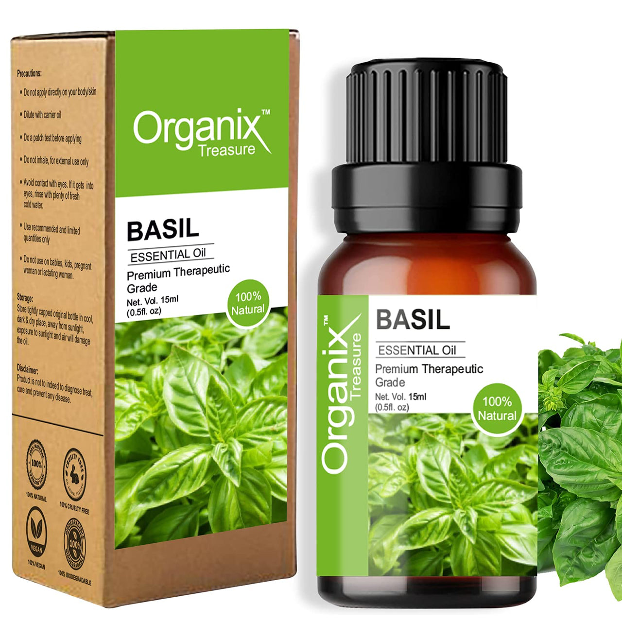 Organix Treasure Basil Essential Oil Pure, Natural & Undiluted Therapeutic Grade for Perfect For Cough, Colds, Clear Breathing, Pain, Mosquito Repellent, Aromatherapy, Relaxation, 15ML