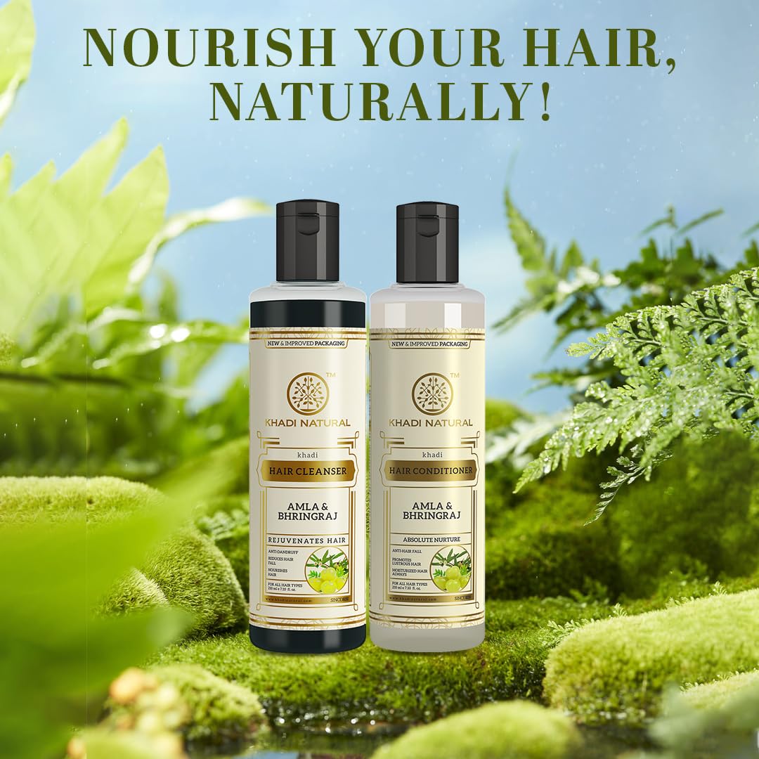 Khadi Natural Amla & Bhringraj Hair Cleanser & Conditioner Combo Pack| Control Dandruff & Hair fall | Reducing Scalp Irritation| 210ml each