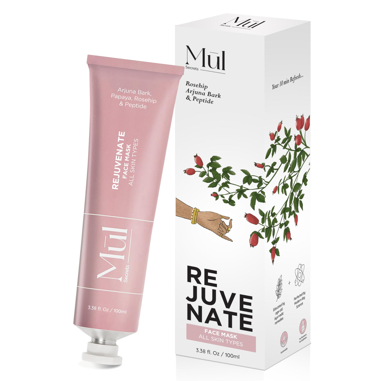 Mul Secrets Wellness Rejuvenate Skin Tightening Face Mask & Scrub 100 ml - Gel Mask with Peptides & Rosehip - For All Skin Types - Reduces Fine Lines & Wrinkles, Instant Glowing Plump Skin,(50mlx2)