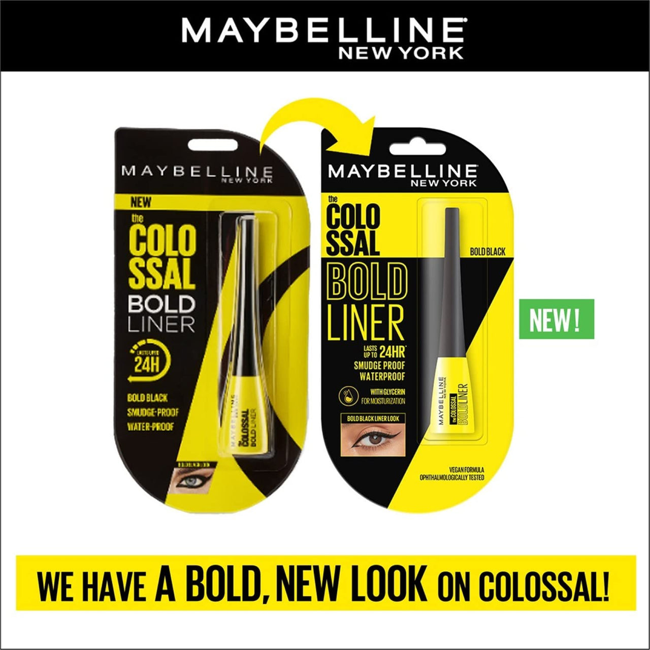 Maybelline New York Eyeliner, Smudge-proof and waterproof, Long-lasting, Liquid Colossal Bold Liner, Black, 3g (Pack of 2) Matte Finish