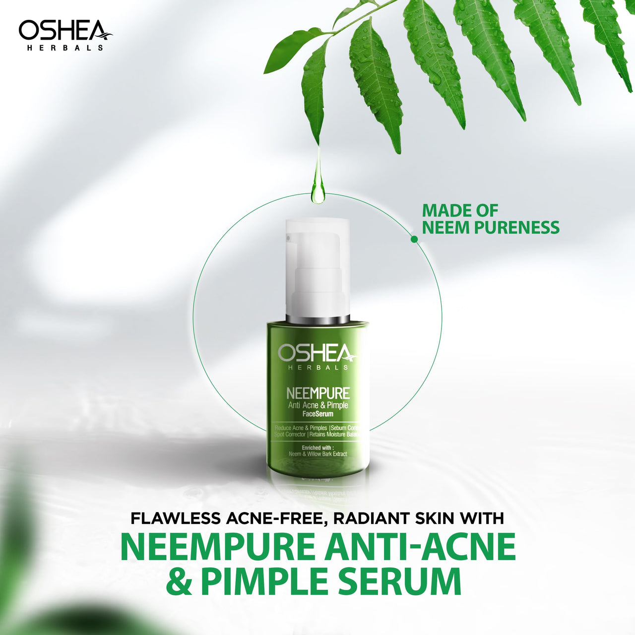 Oshea Herbals Neempure Anti Acne & Pimple Face Serum for Acne Prone Skin | Reduces Acne, Pimples & Controls Sebum with Retained Moisture Balance | Enriched with Neem & Willow Bark Extract 30 ml