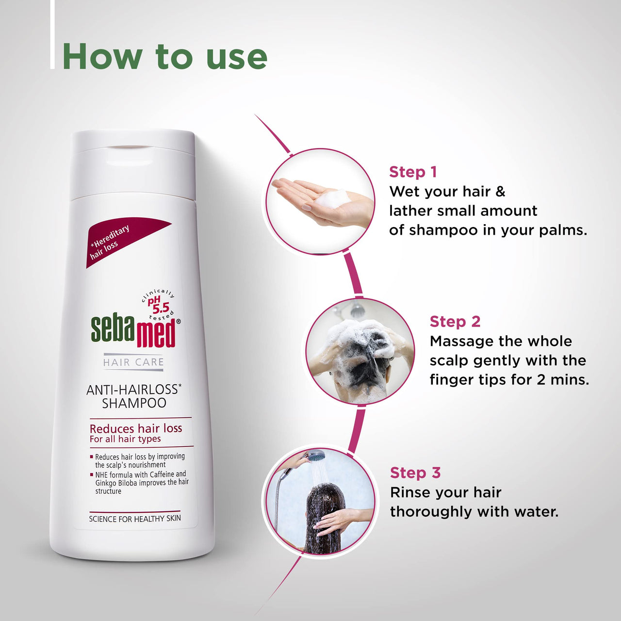 Sebamed Anti Hairloss Shampoo 200Ml | Ph 5.5 | Reduces Hairloss | Caffeine & Gingko Biloba | All Hair Types | Pack of 3