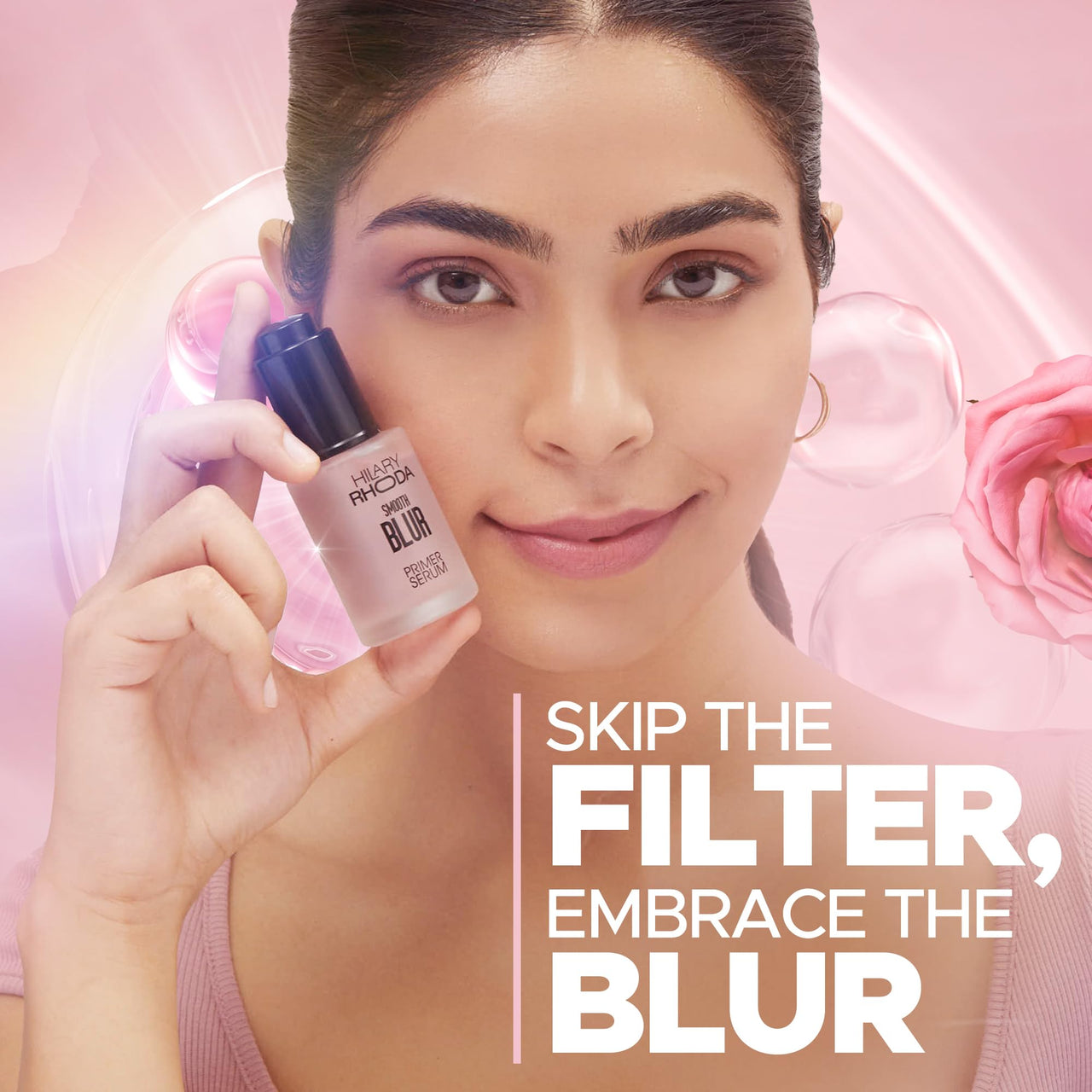Hilary Rhoda Smooth Blur Primer Serum | Pore Minimising Serum for Face | Moisture-Locking | Infused with Niacinamide | Ultra-hydrating & Nourishes Skin | 30ml (Rose - Shade 01)
