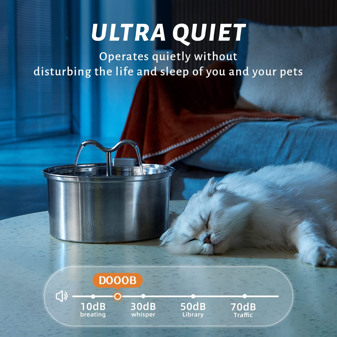 DOOOB Cat Water Fountain, 3.2L/108OZ Stainless Steel Pet Water Dispenser Automatic Metal Dog Drinking Fountains Water Bowl with Replacement Filters Ultra-Quiet Pump