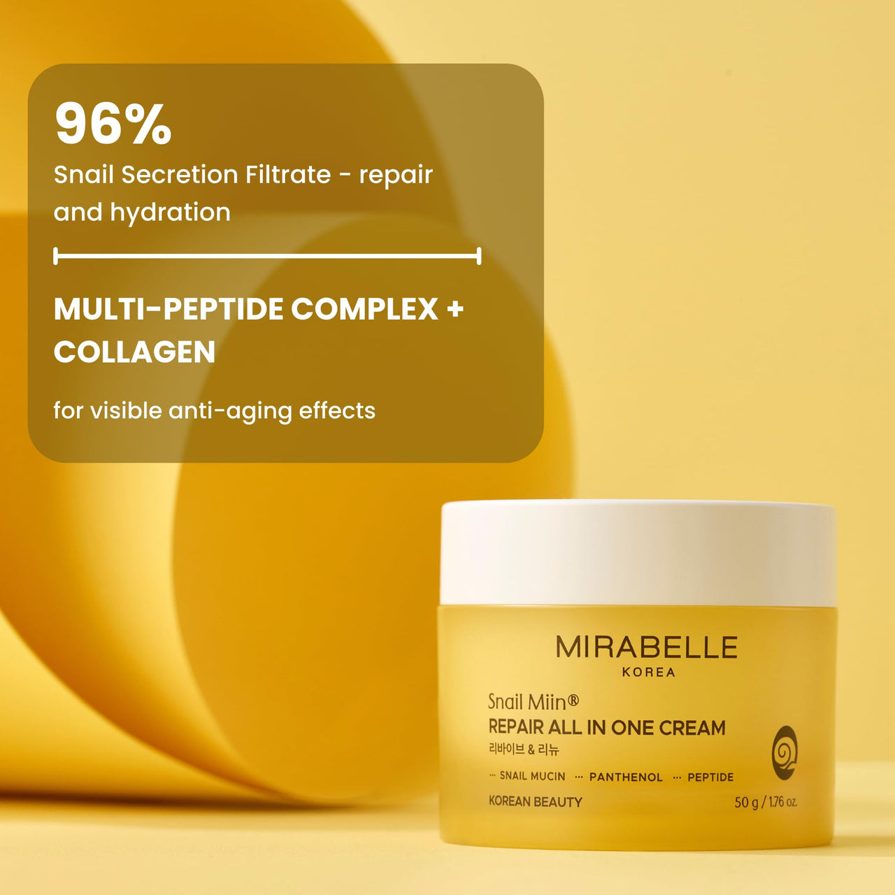 Mirabelle Korea Snail Repair All-In One Moisturizing Cream With Peptides | For Skin Repair, Anti-Aging & Fades Dark Spots | Lightweight, Non-Greasy | Korean Skin Care Products | For All Skin Types 50g