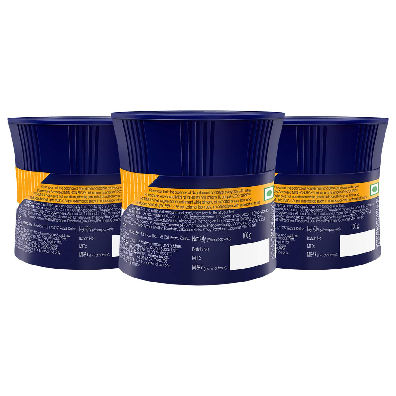 Parachute Hair Cream For Men, Anti Hairfall |Hair Cream After Shower |Non Sticky Oil Replacement Hair Cream, 100g (Pack of 3)