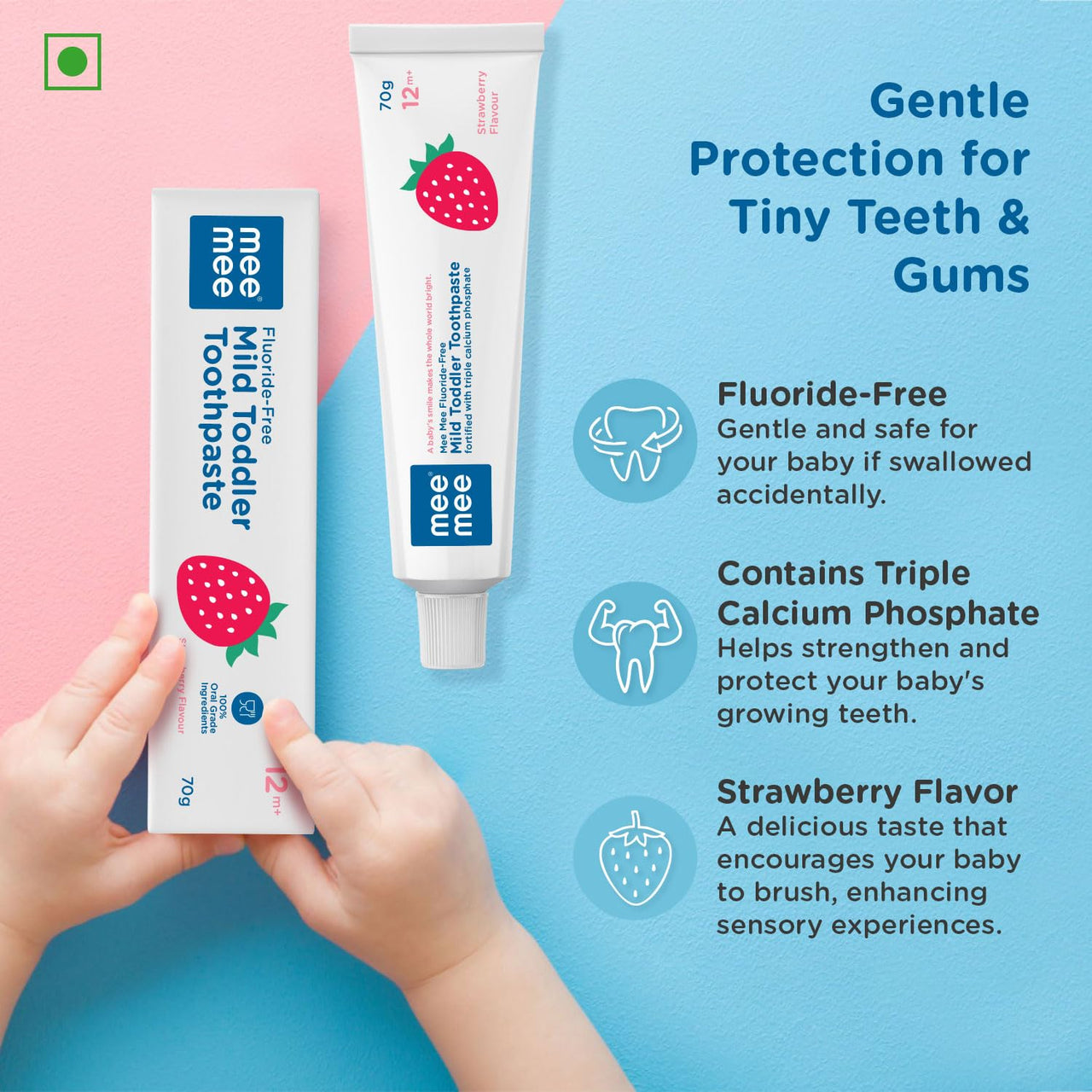 Mee Mee Fluoride-Free Toothpaste, Strawberry,Cavity Protection,70 gram