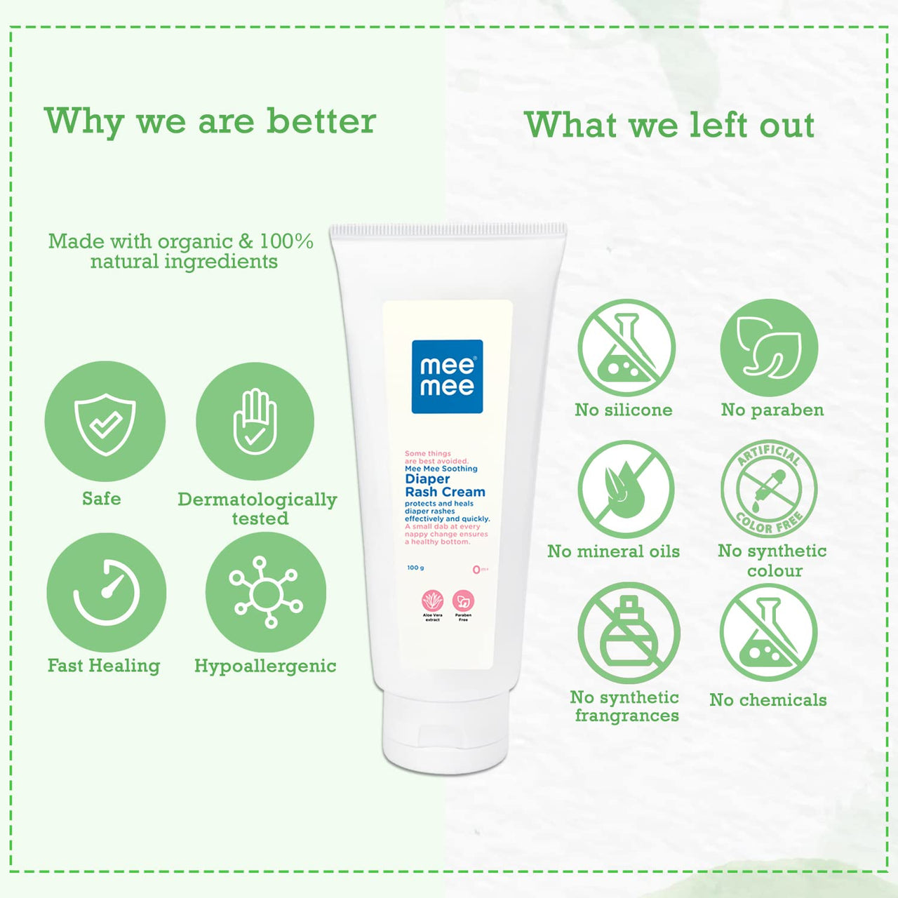 Mee Mee Diaper Rash Cream with Aloe Vera 100 g | Natural Cream For Newborns & Babies | Natural Solution for Treating and Preventing Diaper Rash | Soothing Relief (Single Pack)