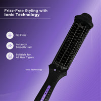 Bblunt Pro Insta Smooth Hair Straightening Brush With 4 Temperature Settings And Ionic Technology For 2X Better Frizz Control | (Ceramic Coated Bristles) Black & Purple,50 Watts