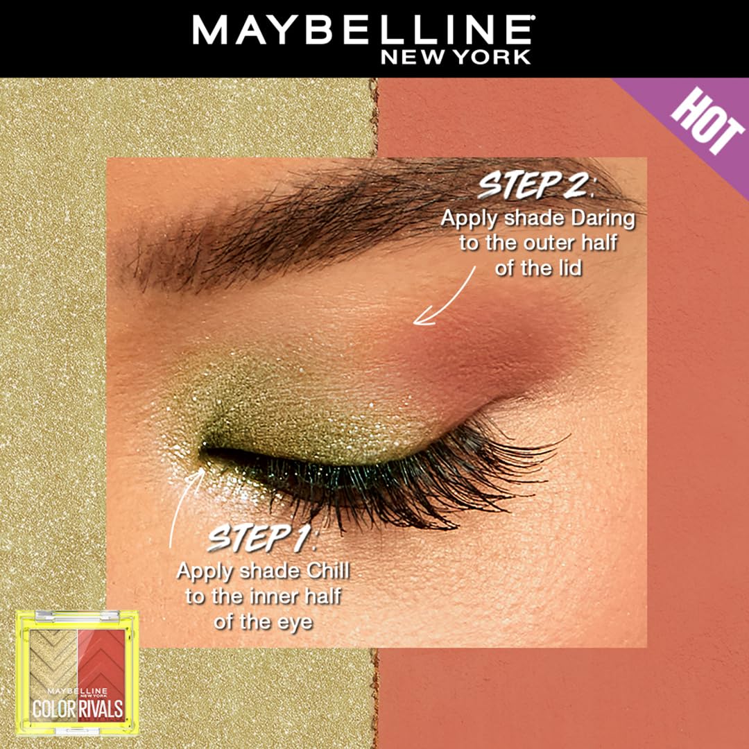 Maybelline New York Color Rivals Pigmented Eyeshadow Palette, Long lasting, Sweatproof, Waterproof, Matte, Shimmer : Chill x Daring, 3g