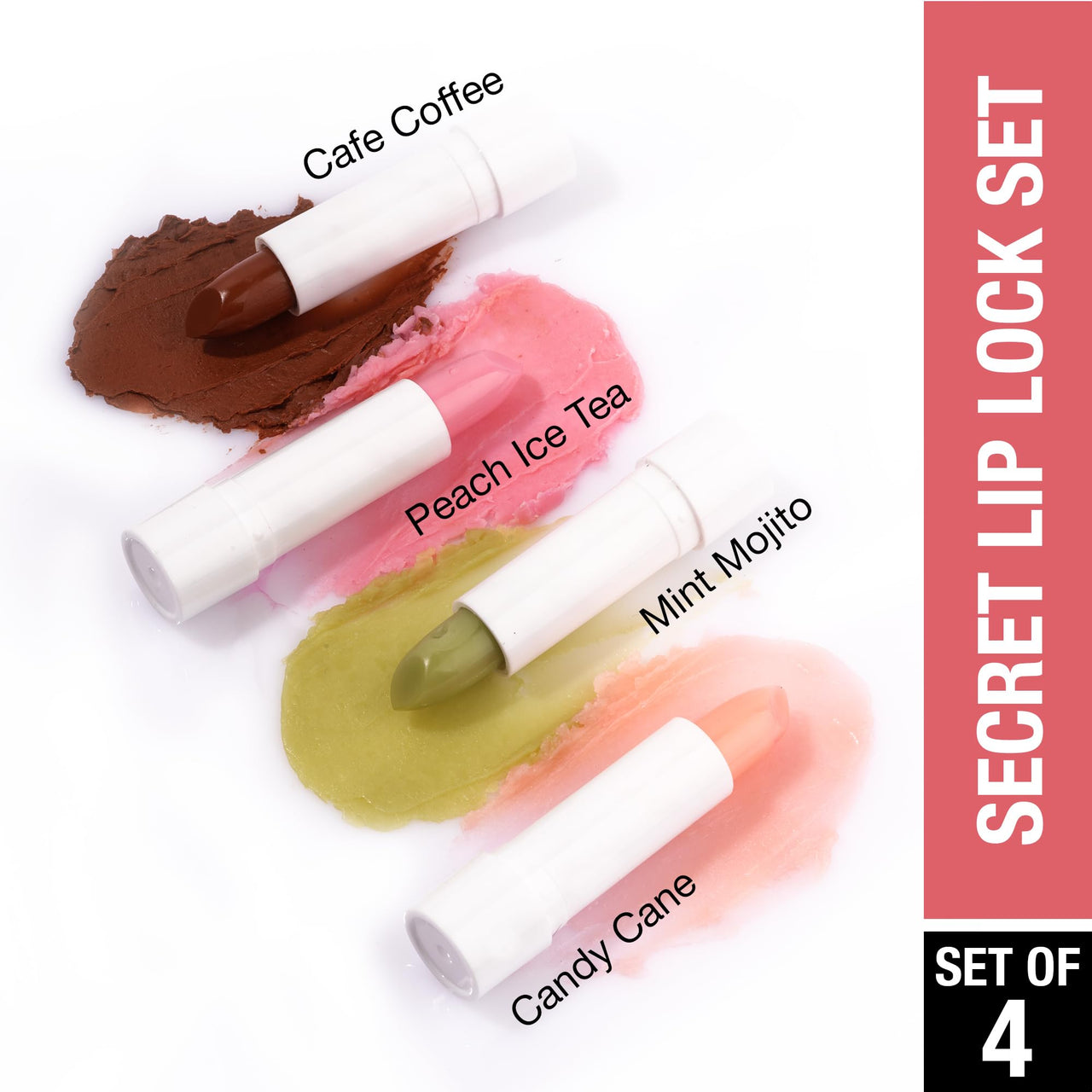 Hilary Rhoda Secret Lip Lock Set | Infused with Rapeseed Oil | Super-Hydrating Lip Balm & Repairs Lips | Cruelty-Free | Keeps Lips Soft & Supple | Set of 4 | 2.6g*4, Multicolor