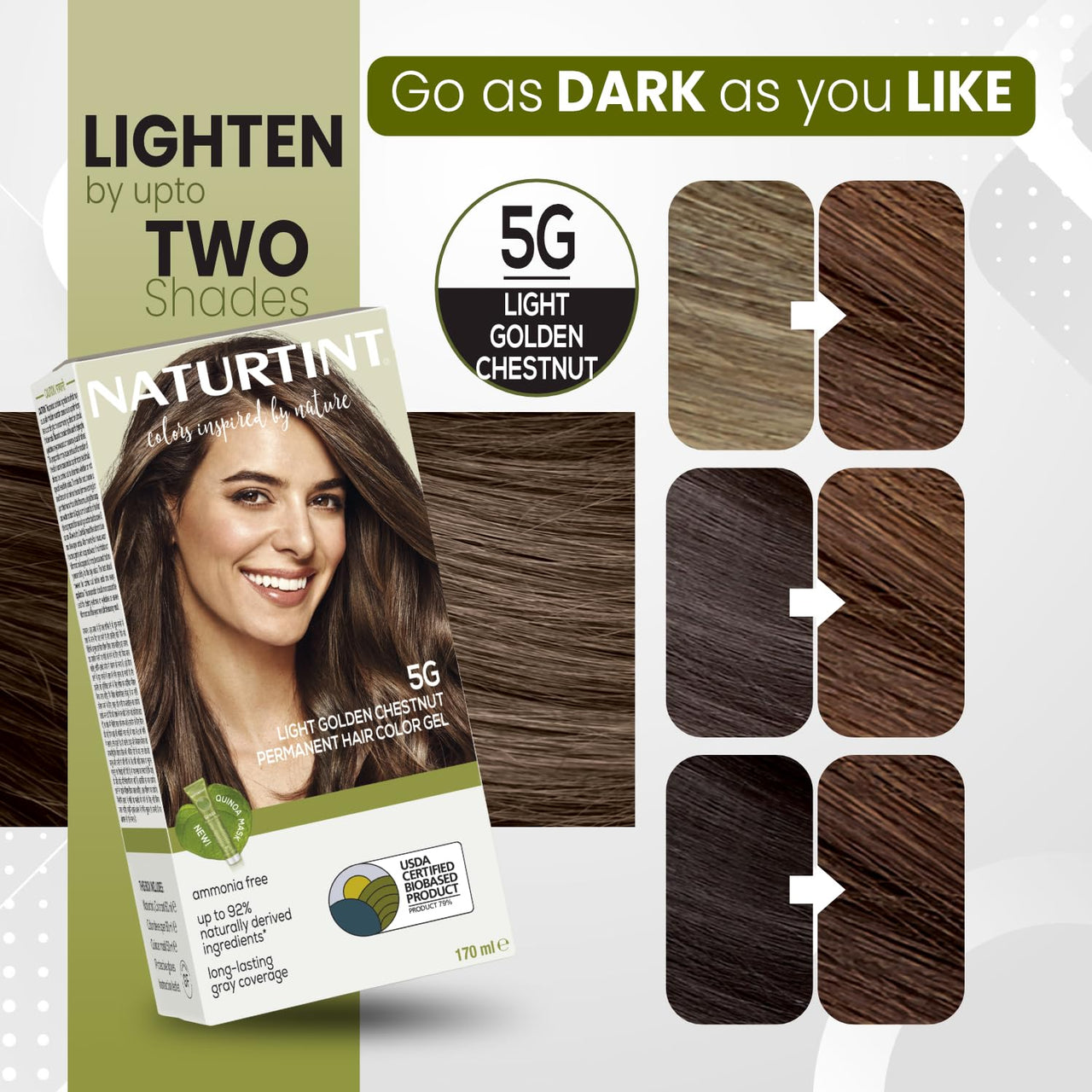Naturtint Permanent Hair Colour Gel Light Golden Chestnut 5G | For Optimal Scalp Care | Long Lasting Hair Colour | Ammonia Free Vegan | No Parabens | Enriched with Olives & Organic Shea Butter