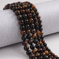 35pcs 10mm Natural Stone Beads Tricolor Tiger Eye Beads Energy Crystal Healing Power Gemstone for Jewelry Making, DIY Bracelet Necklace
