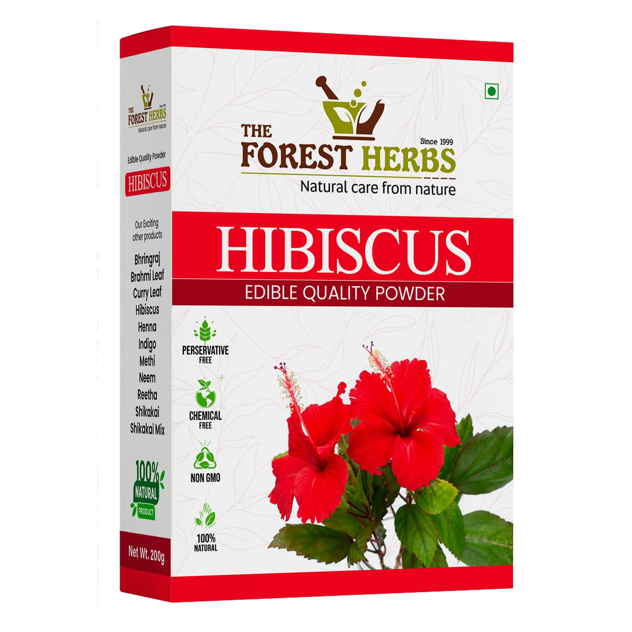 The Forest Herbs Natural Care From Nature Pure Hibiscus Flower Powder 200g (Pack Of 1) | Ideal for Hair pack, Face pack, Eating, and Hibiscus tea | Gudhal Ka Phool Powder | 100% Pure and Natural, No Preservatives