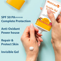 WishCare Invisible Gel Sunscreen SPF 50+ PA++++ For Oily and Dry skin - Light Weight Oil Free Gel Sunscreen with No White Cast 50g