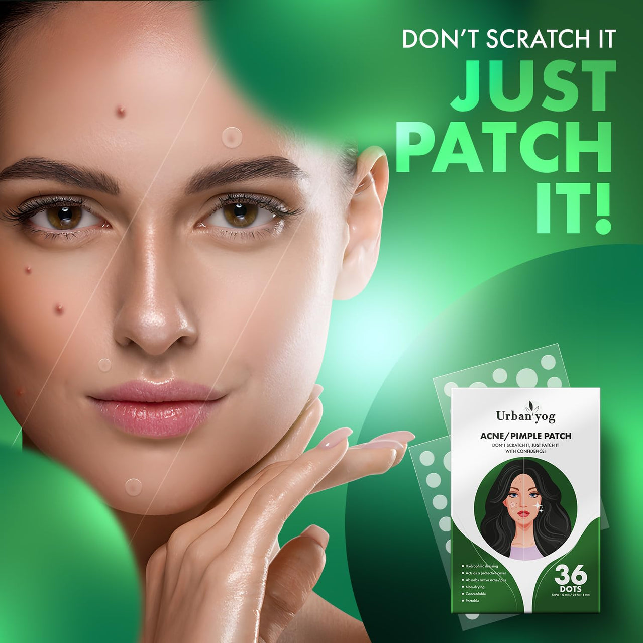 Urban Yog Acne Pimple Patch For Face | 36 Facial Stickers for Active Acne | Absorbs Pimple Overnight | Suitable for All Skin Types