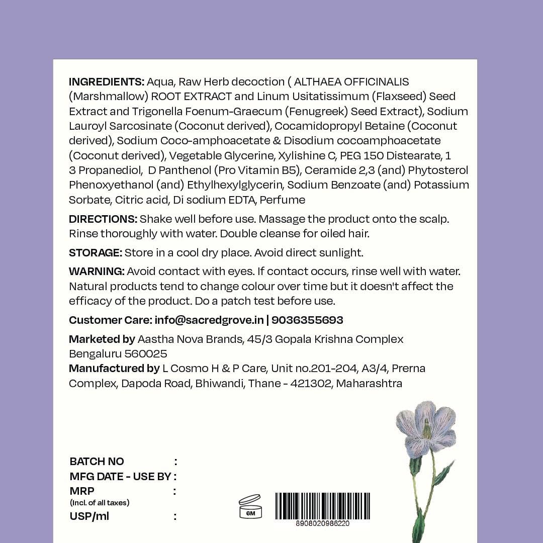 Sacred Grove Gentle Hair Shampoo | For Volume & Bounce | 3 Raw Herbs and 6 plant-derived actives | For Rough, Dry, Dull Hair | Sulphate & Paraben free | 250ml