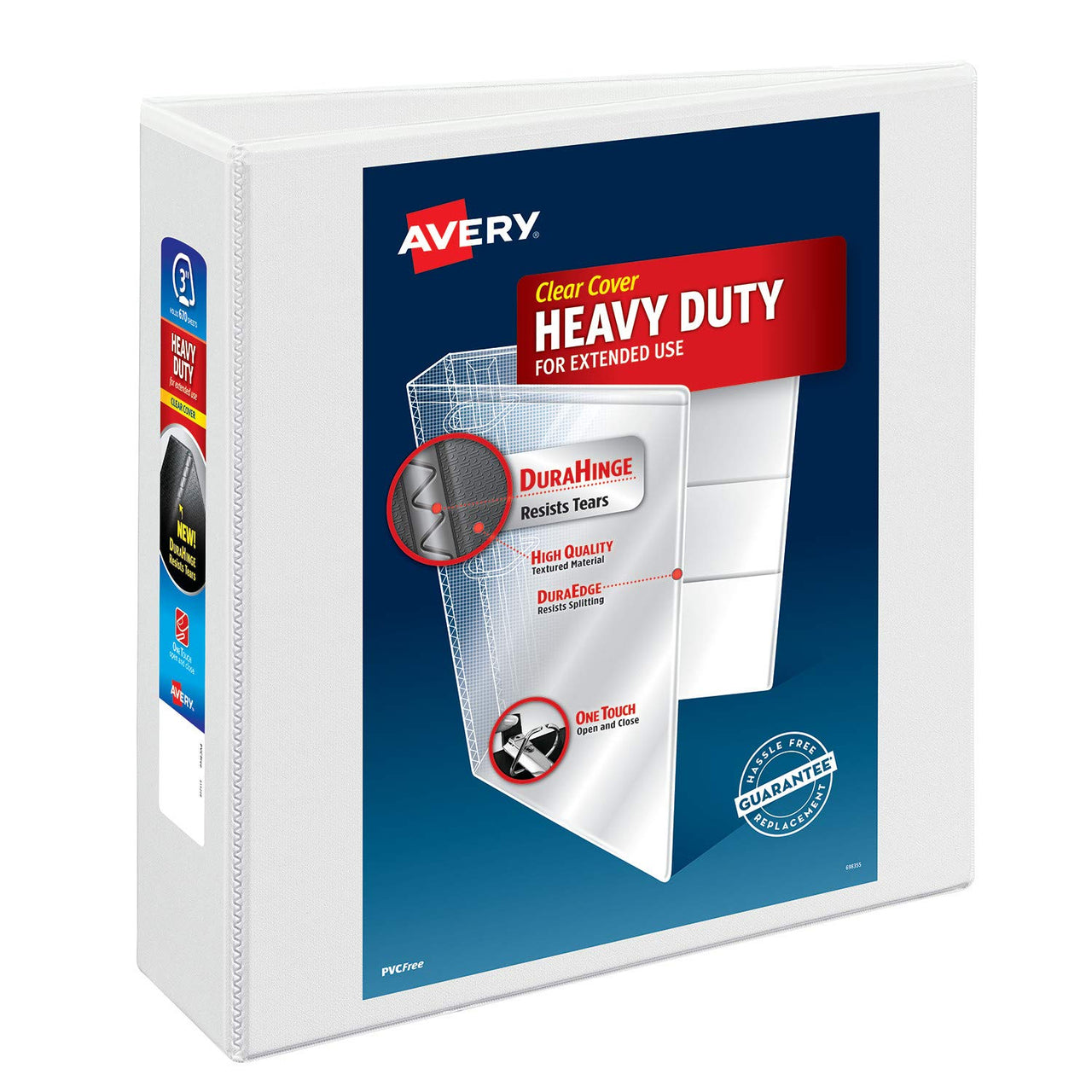 Avery Heavy-Duty View 3 Ring Binder, 3" One Touch Slant Rings, Holds 8.5" x 11" Paper, 1 White Binder (05604) 3" 1 Pack Regular