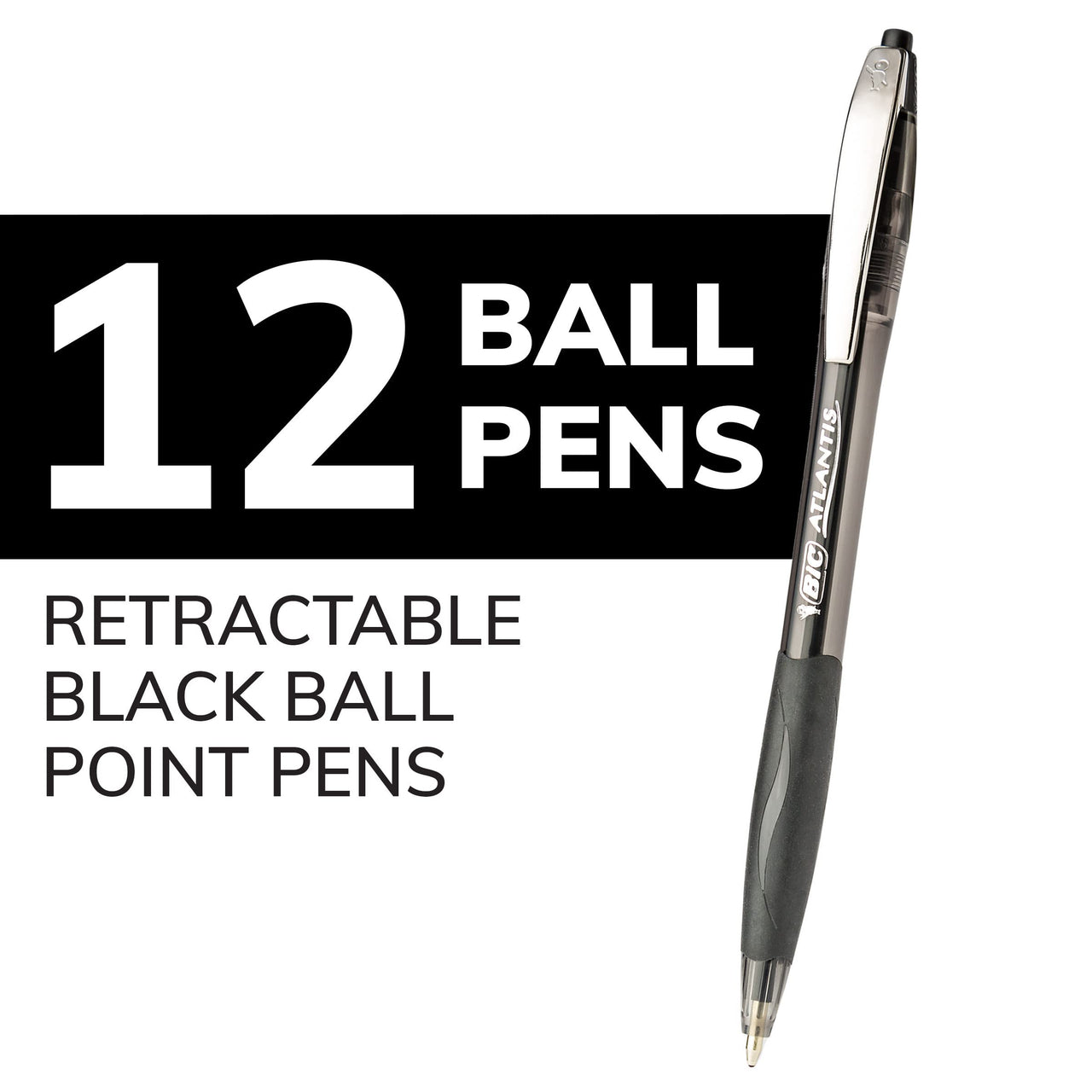 BIC Glide Retractable Ball Pens, Medium Point (1.0 mm), Black, Comfortable Rubber Grip For Writing, 12-Count Pack (VCG11-BLK) 12 Count (Pack of 1)