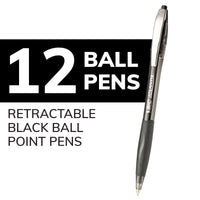 BIC Glide Retractable Ball Pens, Medium Point (1.0 mm), Black, Comfortable Rubber Grip For Writing, 12-Count Pack (VCG11-BLK) 12 Count (Pack of 1)
