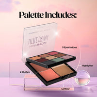 Hilary Rhoda Transform Face Palette | 9 Eyeshadows | 2 Blushes | Highlighter & Contour | Highly Pigmented | Available in 2 Variants | Matte & Shimmer Finish | All-in-One Kit | 18g (Little Drama - Shade 02)