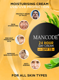 MAN CODE 24 Hours Day Cream For Men Spf 15+ Sun Tan Protection Improves Skin Elasticity Aloe Vera Enriched No Paraben Sulfate 100Gm Creams For Men (Pack Of 1)