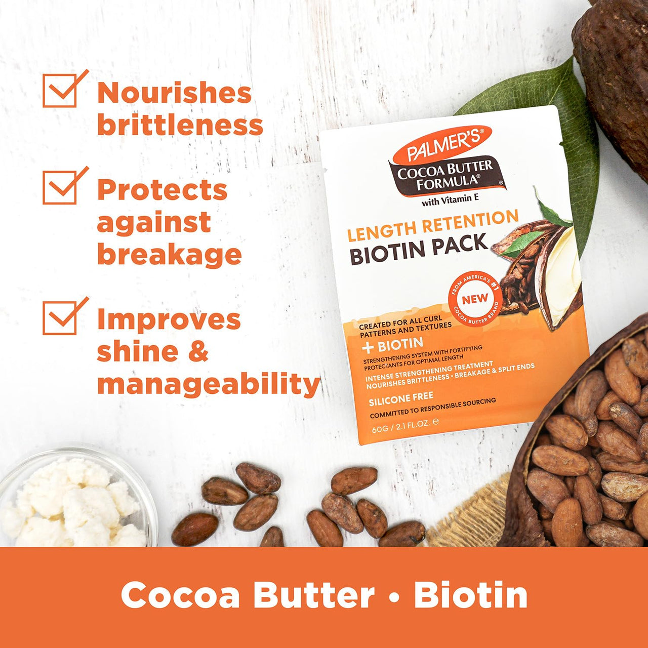 Palmer's Cocoa Butter & Biotin Conditioner For All Hair Type Pack for Hair Length Retention, Strengthening & Enhanced Shine - 60gm,1 Count