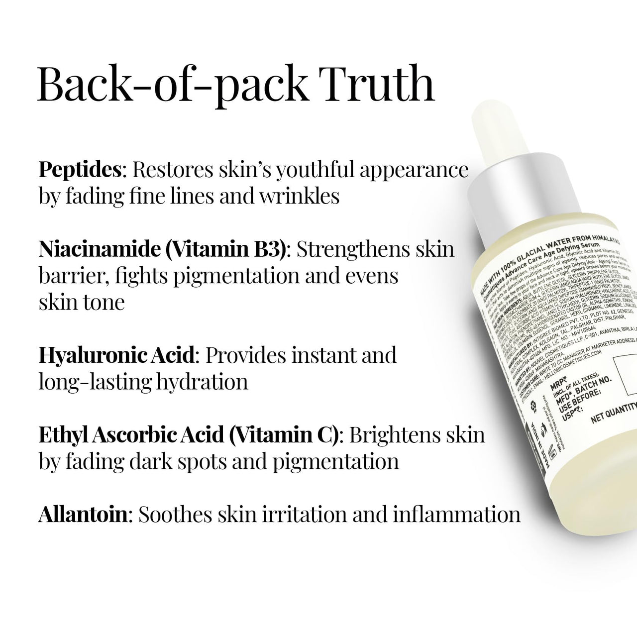 iCosmetiques Age Defying Face Serum |Reduces Wrinkles, Spots, Pores |Peptides, AHA, Vitamin C |Anti-Aging, Brightening, Hydrating |With Himalayan Glacial Water |Unisex Advance Care Formula |40ml