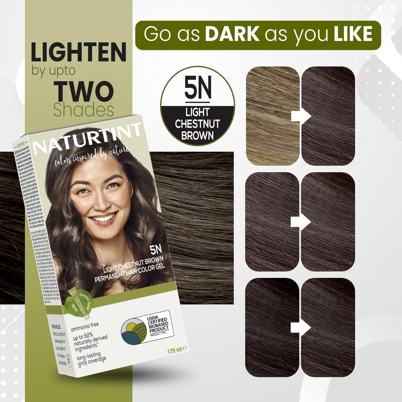 Naturtint Permanent Hair Colour Gel Light Brown 5N|For Optimal Scalp Care| Upto 100% Grey Coverage|Long Lasting Hair Colour|Ammonia Free Vegan| No Parabens| Enriched with Olives & Organic Shea Butter
