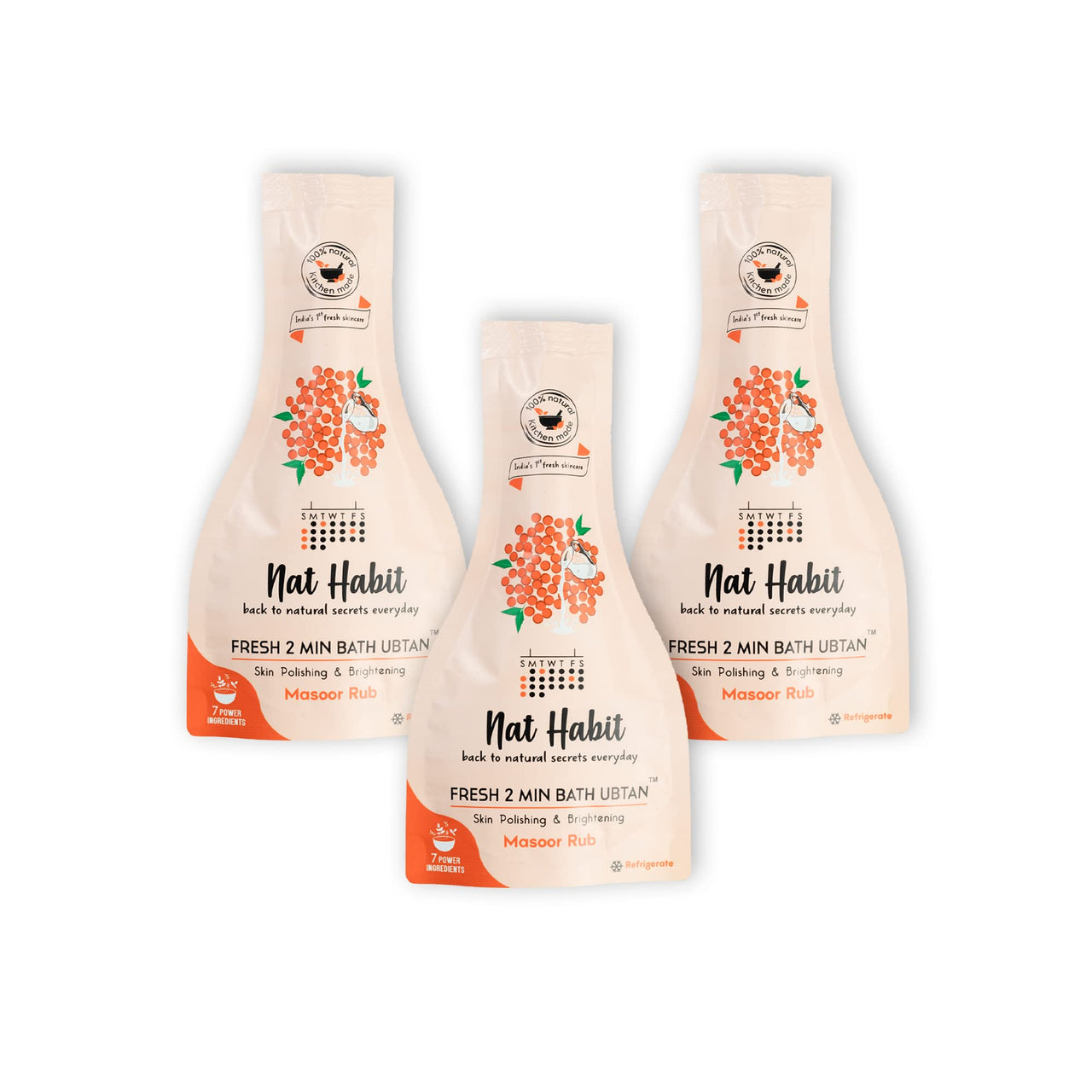 Nat Habit Fresh Masoor Rub Bath Ubtan, 2 Minute Body Scrub For Skin Softening & Radiance, Acne Control, Hydration| Wrinkle Protection, Ayurvedic Inspired, Pack of 3